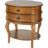 Ethel 25" Oval 2 Drawer End Table w/ Shelf in Olive Ash Light Brown Wood