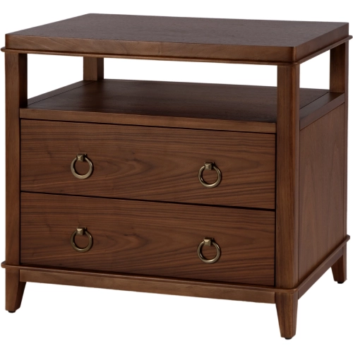 Highbury 28" 2 Drawer Nightstand w/ Shelf in Natural Walnut Brown Wood