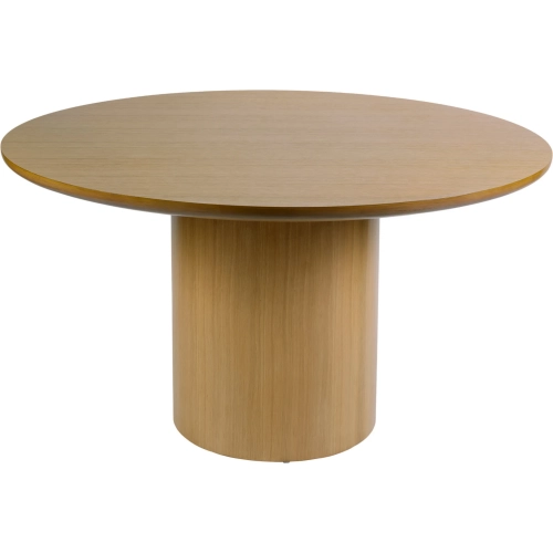 Coral 54" Round Wood Pedestal Dining Table in Light Brown Wood