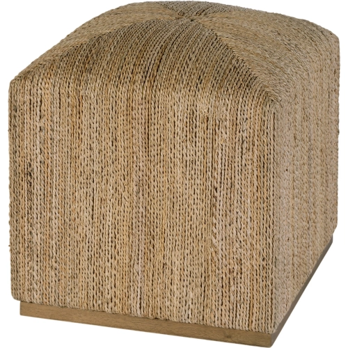 Como 17" Square Accent Stool Ottoman in Natural Banana Leaf & Wood