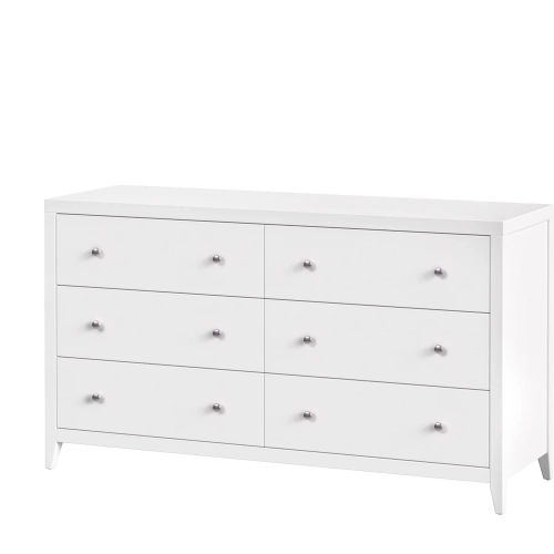 Dana 60" 6-Drawer Dresser in White Finish Wood