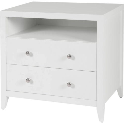 Dana 28" 2-Drawer Nightstand with Top Shelf in White Finish Wood