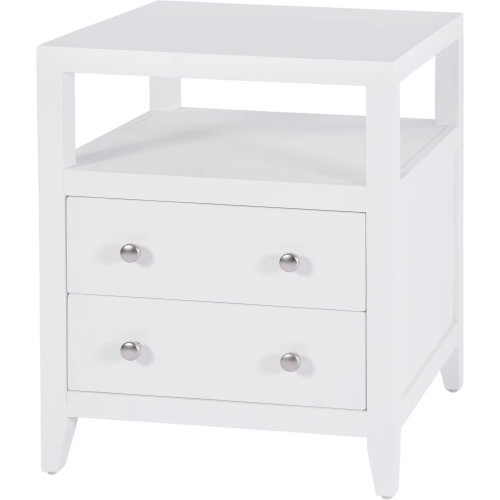 Dana 21" 2-Drawer Nightstand with Top Shelf in White Finish Wood