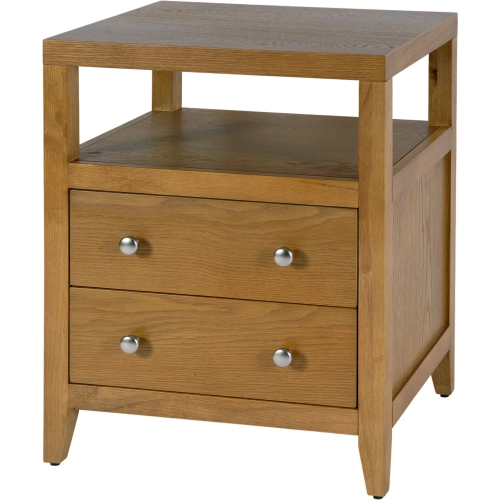 Dana 21" 2-Drawer Nightstand with Top Shelf in Natural Finish Wood