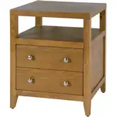 Dana 21" 2-Drawer Nightstand with Top Shelf in Natural Finish Wood
