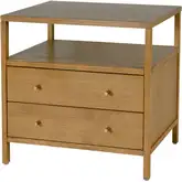 Mendel 28" 2-Drawer Wide Nightstand with Shelf in Light Brown Finish Wood