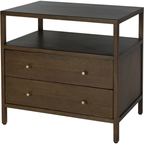 Mendel 28" 2-Drawer Wide Nightstand with Shelf in Walnut Finish Wood