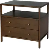 Mendel 28" 2-Drawer Wide Nightstand with Shelf in Walnut Finish Wood