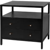Mendel 28" 2-Drawer Wide Nightstand with Shelf in Black Finish Wood