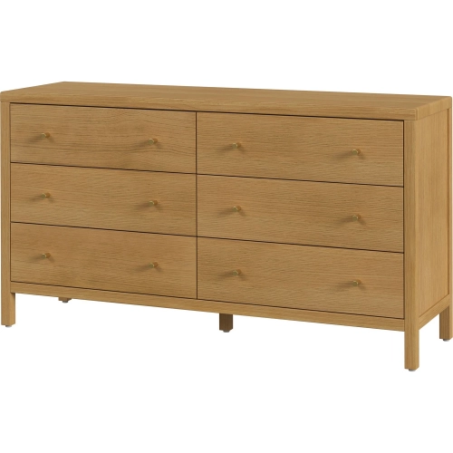 Mendel 60" 6-Drawer Dresser in Light Brown Finish Wood