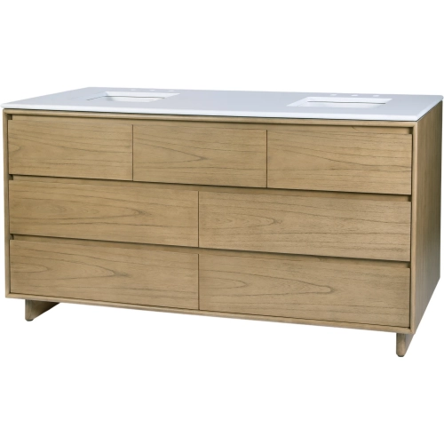 Halmstad 72" Double Sink Bathroom Vanity in White Quartz & Light Brown Wood
