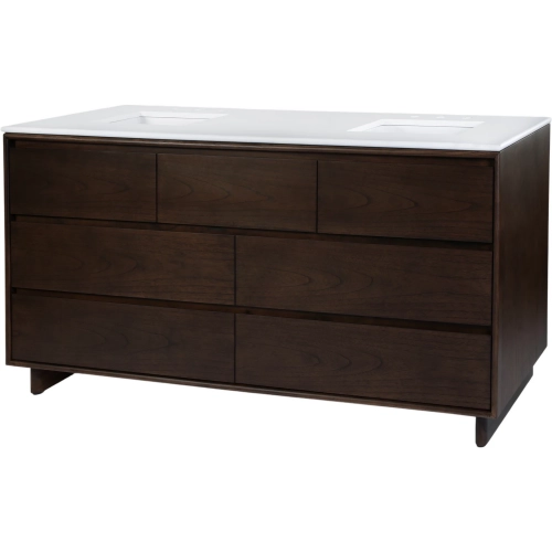 Halmstad 72" Double Sink Bathroom Vanity in White Quartz & Brown Wood