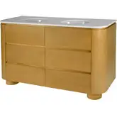 Genoa 60" Double Sink Bathroom Vanity in White Quartz & Light Oak Wood