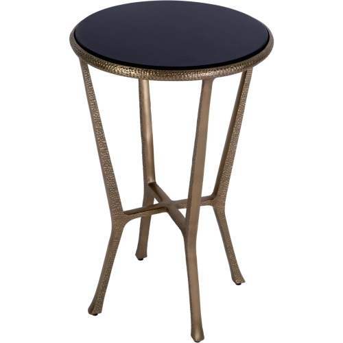 Ivy 15.5" Round Side Table in Black Granite & Hammered Antique Gold Metal