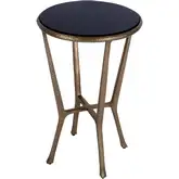 Ivy 15.5" Round Side Table in Black Granite & Hammered Antique Gold Metal
