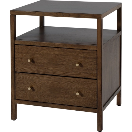 Mendel 21.25" 2-Drawer Narrow Nightstand with Shelf in Walnut Finish Wood