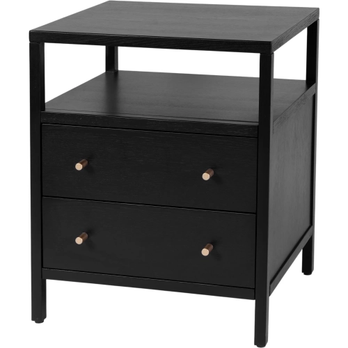 Mendel 21.25" 2-Drawer Narrow Nightstand with Shelf in Black Finish Wood
