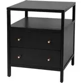 Mendel 21.25" 2-Drawer Narrow Nightstand with Shelf in Black Finish Wood