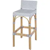 Serienna 30" Low-Back Bar Stool in White & Gray PE Rattan & Natural Rattan