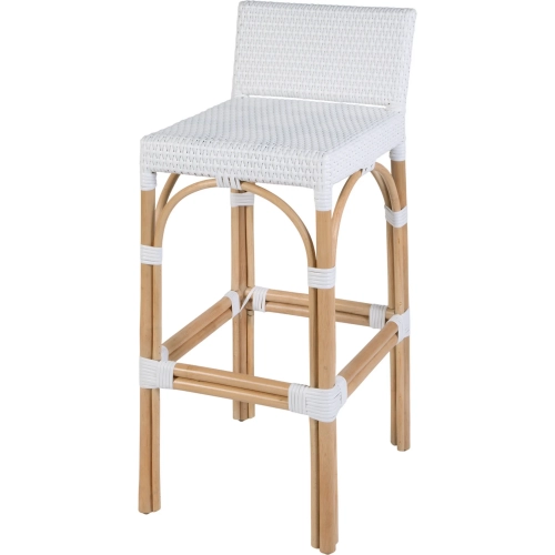 Serienna 30" Low-Back Bar Stool in Smooth White PE Rattan & Natural Rattan