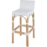 Serienna 30" Low-Back Bar Stool in Smooth White PE Rattan & Natural Rattan