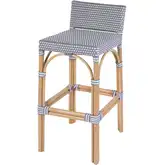 Serienna 30" Low-Back Bar Stool in Gray & White PE Rattan & Natural Rattan