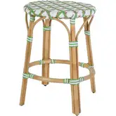 Ballito 24.5" Oval Counter Stool with Footrest in White & Green PE Rattan & Rattan
