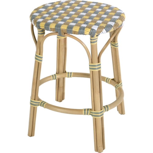 Ballito 24.5" Oval Counter Stool in Yellow & Multicolor PE Rattan & Rattan