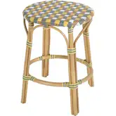 Ballito 24.5" Oval Counter Stool in Yellow & Multicolor PE Rattan & Rattan
