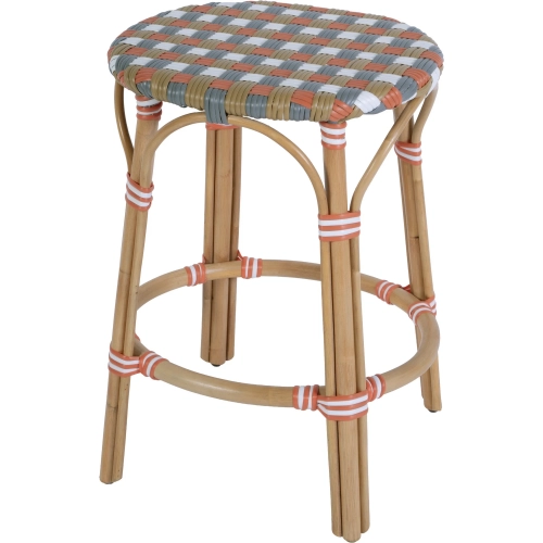 Ballito 24.5" Oval Counter Stool in Orange & Multicolor PE Rattan & Rattan
