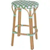 Ballito 30" Oval Bar Stool with Footrest in White & Green PE Rattan & Rattan