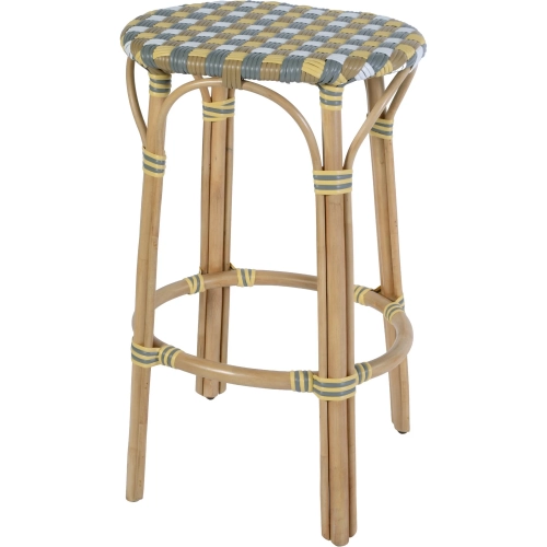 Ballito 30" Oval Bar Stool with Footrest in Yellow & Multicolor PE Rattan & Rattan