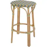 Ballito 30" Oval Bar Stool with Footrest in Yellow & Multicolor PE Rattan & Rattan