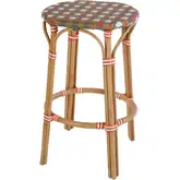 Ballito 30" Oval Bar Stool with Footrest in Orange & Multicolor PE Rattan & Rattan