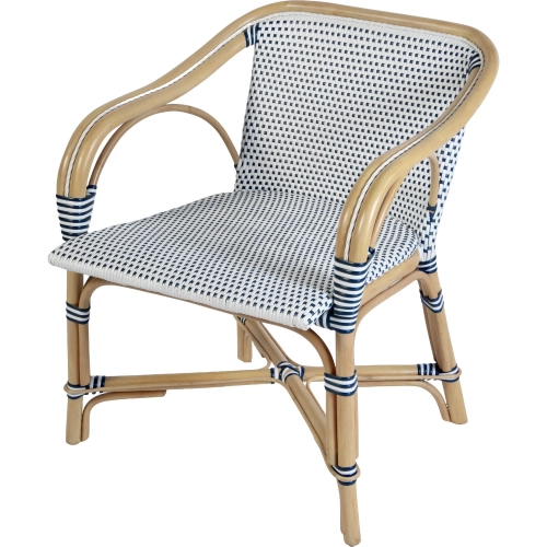 Portofino Dining Arm Chair in White & Navy Blue PE Rattan & Natural Rattan