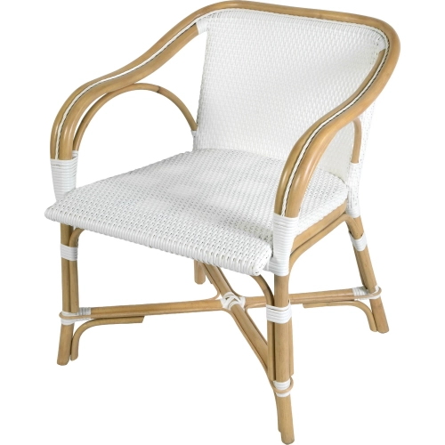 Portofino Dining Arm Chair in White PE Rattan & Natural Rattan