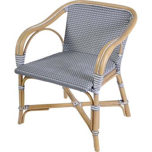 Portofino Dining Arm Chair in Gray & White PE Rattan & Natural Rattan
