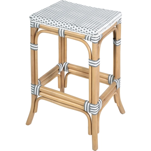 Laguna Backless Counter Stool in White & Gray Poly & Natural Rattan