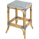 Laguna Backless Counter Stool in White & Navy Blue Poly & Natural Rattan