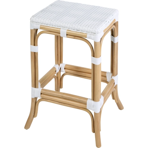 Laguna Backless Counter Stool in Smooth White Poly & Natural Rattan