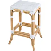 Laguna Backless Counter Stool in Smooth White Poly & Natural Rattan