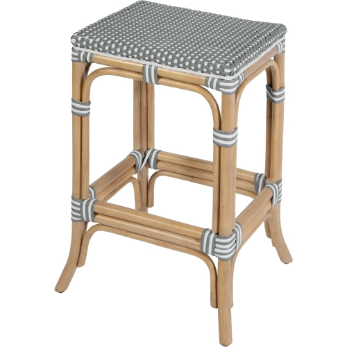 Laguna Backless Counter Stool in Gray & White Poly & Natural Rattan