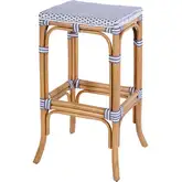 Laguna 30.5" Backless Bar Stool in White and Gray Poly & Natural Rattan