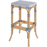 Laguna 30.5" Backless Bar Stool in White and Navy Blue Poly & Natural Rattan