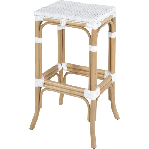 Laguna 30.5" Backless Bar Stool in Smooth White Poly & Natural Rattan