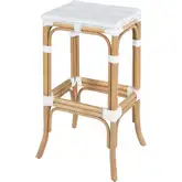 Laguna 30.5" Backless Bar Stool in Smooth White Poly & Natural Rattan