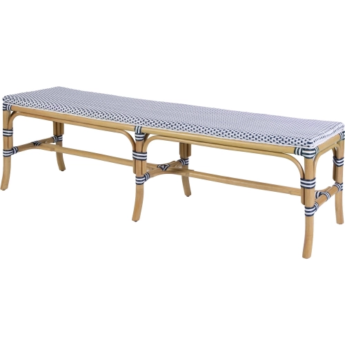 Laguna 66.5" Backless Bench in White & Navy Blue Poly & Natural Rattan