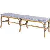 Laguna 66.5" Backless Bench in White & Navy Blue Poly & Natural Rattan