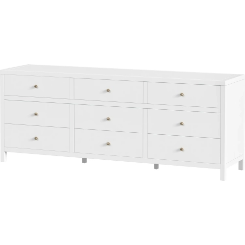 Nora 84" 9-Drawer Dresser in Smooth White Finish Wood