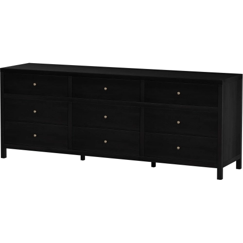 Nora 84" 9-Drawer Dresser in Antique Coffee Brown Finish Wood